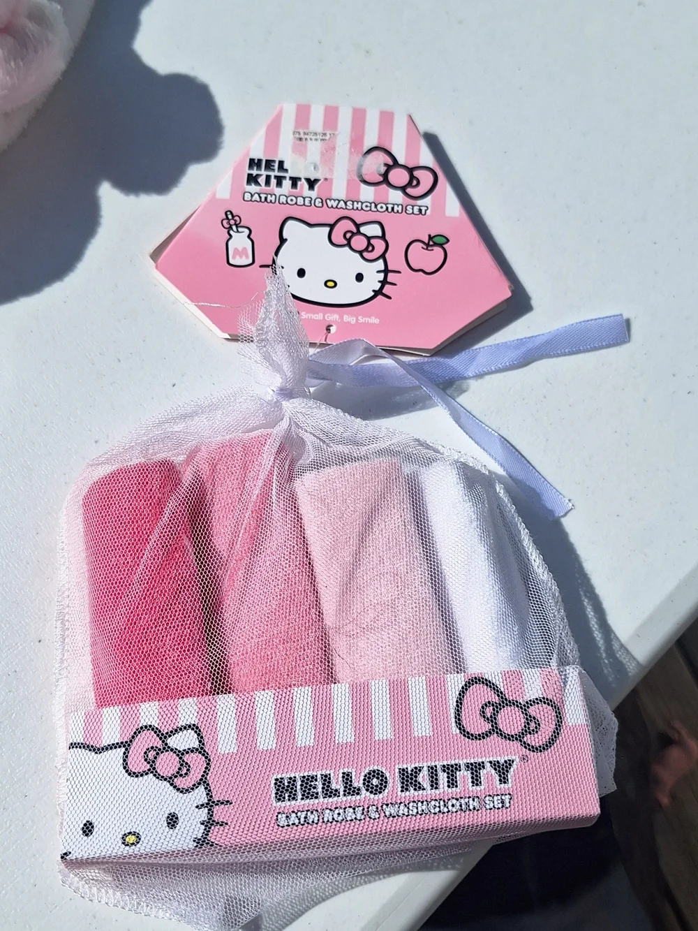 Hello Kitty Light Pink Hooded Plush Kids Robe with White Trim